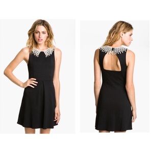 FREE PEOPLE Black w/ Cream Lace Peter Pan Collar Open Back Dress Size L